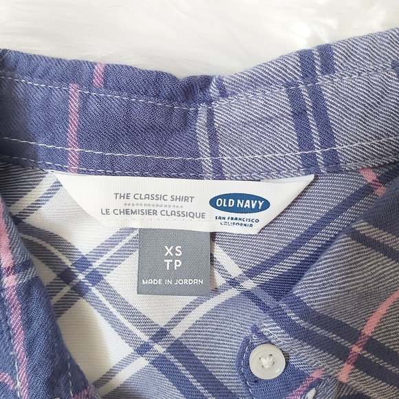 Old Navy Pastel Plaid Navy Button Down Flannel - Picture 6 of 7